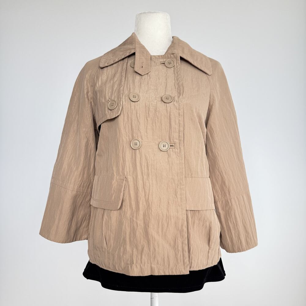 Apostrophe Trench Coat Jacket Womens Small Beige Double Breasted Taffeta Lined